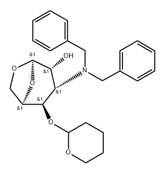 .beta.-D-Gulopyranose, 1,6-anhydro-3-bis(phenylmethyl)amino-3-deoxy-4-O-(tetrahydro-2H-pyran-2-yl)- Struktur