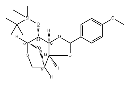 .beta.-D-Galactopyranose, 1,6-dideoxy-2-O-(1,1-dimethylethyl)dimethylsilyl-1,6-epithio-3,4-O-(4-methoxyphenyl)methylene- Struktur