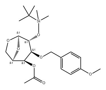 .beta.-D-Galactopyranose, 1,6-anhydro-2-O-(1,1-dimethylethyl)dimethylsilyl-3-O-(4-methoxyphenyl)methyl-, acetate Struktur