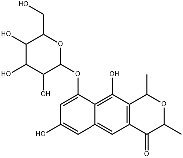 [(1R)-3,4-Dihydro-7,10-dihydroxy-1β,3α-dimethyl-4-oxo-1H-naphtho[2,3-c]pyran-9-yl]β-D-glucopyranoside Struktur