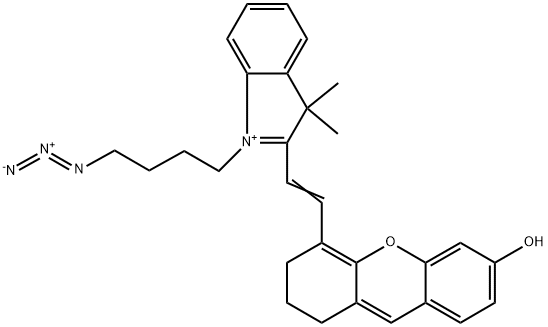 3H-Indolium, 1-(4-azidobutyl)-2-[2-(2,3-dihydro-6-hydroxy-1H-xanthen-4-yl)ethenyl]-3,3-dimethyl- Struktur