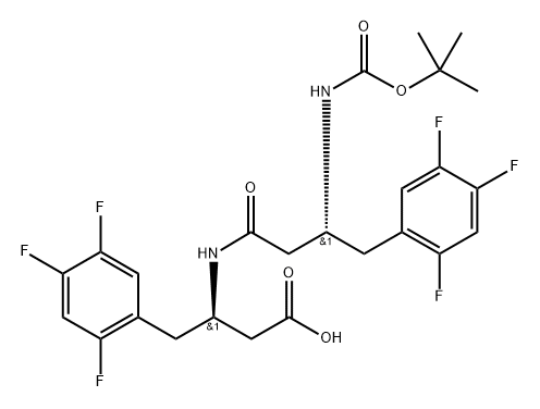 Benzenebutanoic acid, β-[[(3R)-3-[[(1,1-dimethylethoxy)carbonyl]amino]-1-oxo-4-(2,4,5-trifluorophenyl)butyl]amino]-2,4,5-trifluoro-, (βR)- Struktur