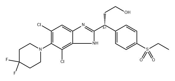 1H-Benzimidazole-2-propanol, 5,7-dichloro-6-(4,4-difluoro-1-piperidinyl)-γ-[4-(ethylsulfonyl)phenyl]-, (γR)- Struktur