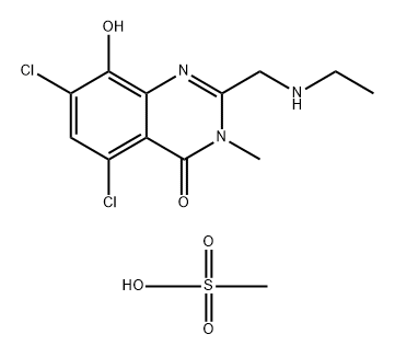 4(3H)-Quinazolinone, 5,7-dichloro-2-[(ethylamino)methyl]-8-hydroxy-3-methyl-, methanesulfonate (1:1) Struktur