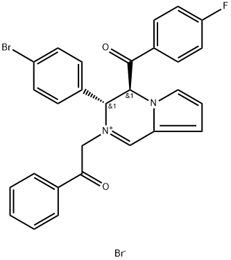 Pyrrolo[1,2-a]pyrazinium, 3-(4-bromophenyl)-4-(4-fluorobenzoyl)-3,4-dihydro-2-(2-oxo-2-phenylethyl)-, bromide (1:1), (3R,4S)-rel- Struktur