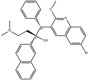 3-Quinolineethanol, 6-bromo-α-[2-(dimethylamino)ethyl]-2-methoxy-α-2-naphthalenyl-β-phenyl-, (αS,βR)- Struktur