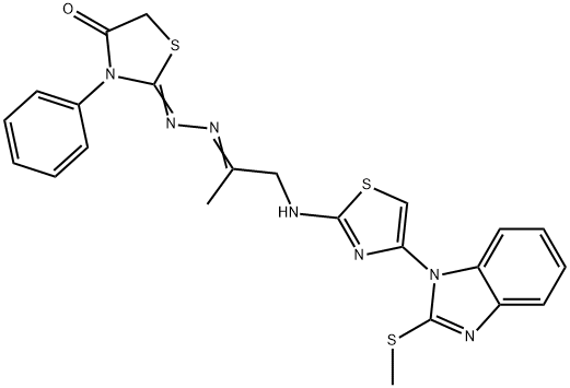 2,4-Thiazolidinedione, 3-phenyl-, 2-[2-[1-methyl-2-[[4-[2-(methylthio)-1H-benzimidazol-1-yl]-2-thiazolyl]amino]ethylidene]hydrazone] Struktur