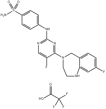 Benzenesulfonamide, 4-[[5-fluoro-4-(8-fluoro-1,2,3,5-tetrahydro-4H-1,4-benzodiazepin-4-yl)-2-pyrimidinyl]amino]-, 2,2,2-trifluoroacetate (1:1) Struktur