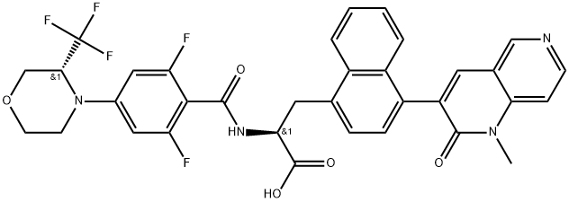 1-Naphthalenepropanoic acid, α-[[2,6-difluoro-4-[(3R)-3-(trifluoromethyl)-4-morpholinyl]benzoyl]amino]-4-(1,2-dihydro-1-methyl-2-oxo-1,6-naphthyridin-3-yl)-, (αS)- Struktur