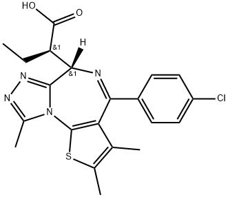 6H-Thieno[3,2-f][1,2,4]triazolo[4,3-a][1,4]diazepine-6-acetic acid, 4-(4-chlorophenyl)-α-ethyl-2,3,9-trimethyl-, (αR,6S)- Struktur