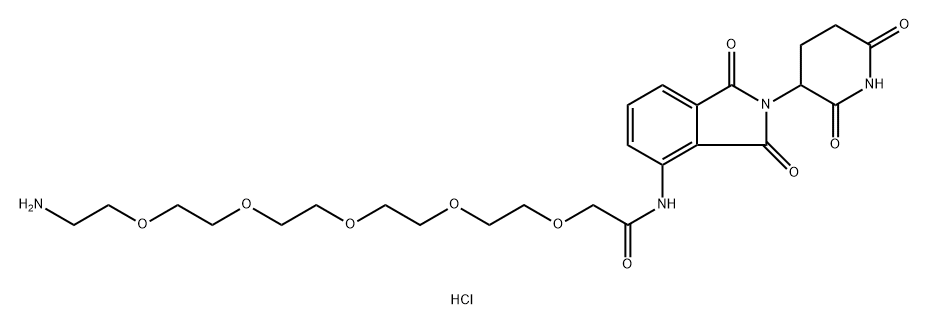 Acetamide, 2-[(14-amino-3,6,9,12-tetraoxatetradec-1-yl)oxy]-N-[2-(2,6-dioxo-3-piperidinyl)-2,3-dihydro-1,3-dioxo-1H-isoindol-4-yl]-, hydrochloride (1:1) Struktur