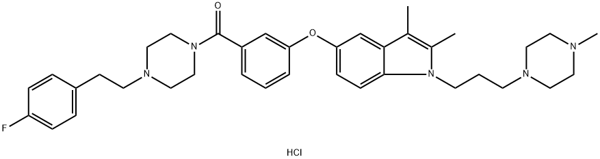 Methanone, [3-[[2,3-dimethyl-1-[3-(4-methyl-1-piperazinyl)propyl]-1H-indol-5-yl]oxy]phenyl][4-[2-(4-fluorophenyl)ethyl]-1-piperazinyl]-, hydrochloride (1:3) Struktur