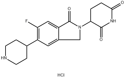 2,6-Piperidinedione, 3-[6-fluoro-1,3-dihydro-1-oxo-5-(4-piperidinyl)-2H-isoindol-2-yl]-, hydrochloride (1:1) Struktur