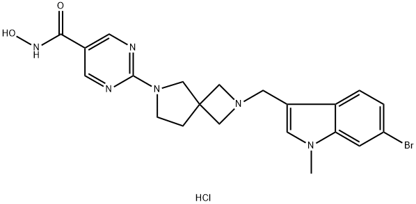 5-Pyrimidinecarboxamide, 2-[2-[(6-bromo-1-methyl-1H-indol-3-yl)methyl]-2,6-diazaspiro[3.4]oct-6-yl]-N-hydroxy-, hydrochloride (1:1) Struktur