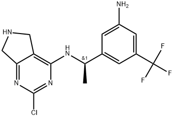 (R)-N-(1-(3-amino-5-(trifluoromethyl)phenyl)ethyl)-2-chloro-6,7-dihydro-5H-pyrrolo[3,4-d]pyrimidin-4-amine Struktur