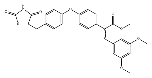 Benzeneacetic acid, α-[(3,5-dimethoxyphenyl)methylene]-4-[4-[(2,4-dioxo-5-thiazolidinyl)methyl]phenoxy]-, methyl ester Struktur