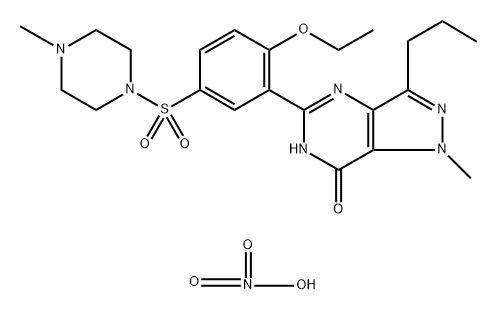 7H-Pyrazolo[4,3-d]pyrimidin-7-one, 5-[2-ethoxy-5-[(4-methyl-1-piperazinyl)sulfonyl]phenyl]-1,6-dihydro-1-methyl-3-propyl-, nitrate (1:1) Struktur