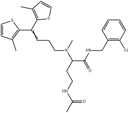 Butanamide, 4-(acetylamino)-2-[[4,4-bis(3-methyl-2-thienyl)-3-buten-1-yl]methylamino]-N-[(2-chlorophenyl)methyl]- Struktur