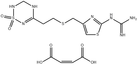 Famotidine Formaldehyde Adduct Maleate (2-[4-[2-(1,1-Dioxo-3,4-dihydro-2H-1,2,4,6-thiatriazin-5-yl)ethylsulfanylmethyl]-1,3-thiazol-2-yl]guanidine Maleate) Struktur