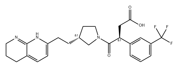 1-Pyrrolidinebutanoic acid, γ-oxo-3-[2-(5,6,7,8-tetrahydro-1,8-naphthyridin-2-yl)ethyl]-β-[3-(trifluoromethyl)phenyl]-, (βS,3R)- Struktur