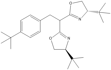 (4S,4'S)-2,2'-(2-(4-(tert-Butyl)phenyl)ethane-1,1-diyl)bis(4-(tert-butyl)-4,5-dihydrooxazole) Structure