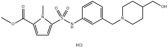 1H-Pyrrole-2-carboxylic acid, 5-[[[3-[[4-(hydroxymethyl)-1-piperidinyl]methyl]phenyl]amino]sulfonyl]-1-methyl-, methyl ester, hydrochloride (1:1) Struktur