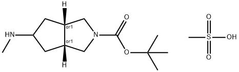 Cyclopenta[c]pyrrole-2(1H)-carboxylic acid, hexahydro-5-(methylamino)-, (3aR,6aS)-rel-, 1,1-dimethylethyl ester, methanesulfonate (1:1) Struktur