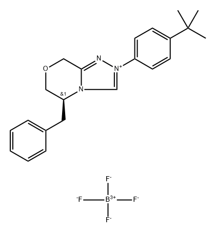 8H-1,2,4-Triazolo[3,4-c][1,4]oxazinium, 2-[4-(1,1-dimethylethyl)phenyl]-5,6-dihydro-5-(phenylmethyl)-, (5S)-, tetrafluoroborate(1-) (1:1) Struktur