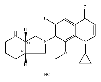 4(1H)-Quinolinone, 1-cyclopropyl-6-fluoro-8-methoxy-7-[(4aS,7aS)-octahydro-6H-pyrrolo[3,4-b]pyridin-6-yl]-, hydrochloride (1:1) Struktur