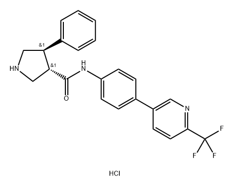 3-Pyrrolidinecarboxamide, 4-phenyl-N-[4-[6-(trifluoromethyl)-3-pyridinyl]phenyl]-, hydrochloride (1:2), (3S,4R)- Struktur