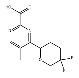 4-(5,5-difluorotetrahydro-2H-pyran-2-yl)-5-methylpyrimidine-2-carboxylic acid Struktur