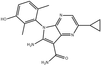 5H-Pyrrolo[2,3-b]pyrazine-7-carboxamide, 6-amino-2-cyclopropyl-5-(3-hydroxy-2,6-dimethylphenyl)-, (5S)- Struktur