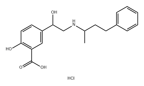 Benzoic acid, 2-hydroxy-5-[1-hydroxy-2-[(1-methyl-3-phenylpropyl)amino]ethyl]-, hydrochloride (1:1) Struktur