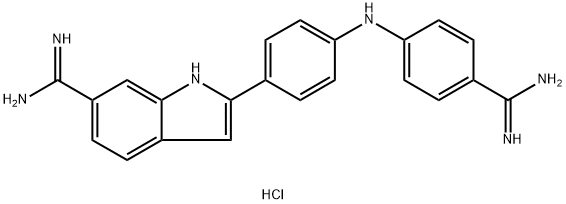 1H-Indole-6-carboximidamide, 2-[4-[[4-(aminoiminomethyl)phenyl]amino]phenyl]-, hydrochloride (1:1) Struktur