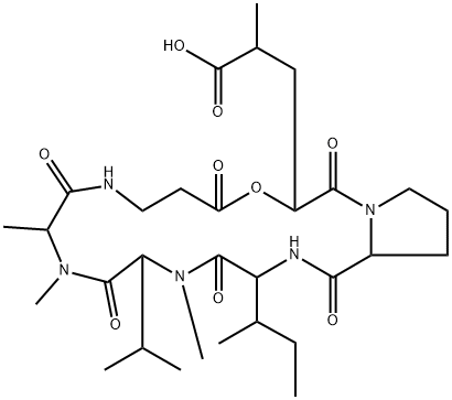 3-(1-Carboxyethyl)cyclo[D-Lac-L-Pro-L-Ile-N-methyl-L-Val-N-methyl-L-Ala-βAla-] Struktur