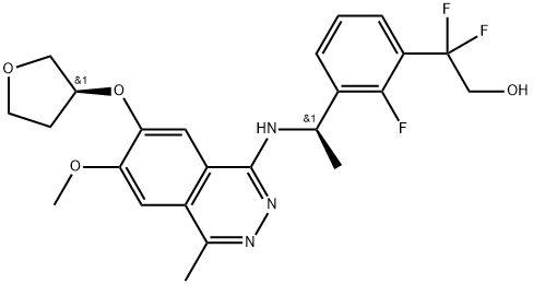 Benzeneethanol, β,β,2-trifluoro-3-[(1R)-1-[[6-methoxy-4-methyl-7-[[(3S)-tetrahydro-3-furanyl]oxy]-1-phthalazinyl]amino]ethyl]- Structure