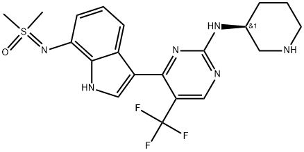 1H-Indol-7-amine, N-(dimethyloxido-λ4-sulfanylidene)-3-[2-[(3S)-3-piperidinylamino]-5-(trifluoromethyl)-4-pyrimidinyl]- Struktur