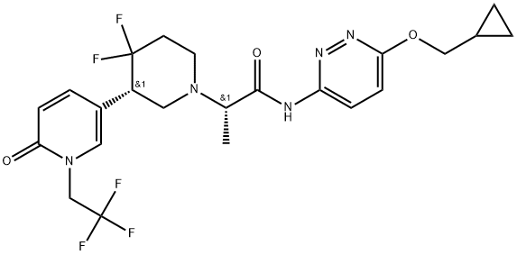 1-Piperidineacetamide, N-[6-(cyclopropylmethoxy)-3-pyridazinyl]-3-[1,6-dihydro-6-oxo-1-(2,2,2-trifluoroethyl)-3-pyridinyl]-4,4-difluoro-α-methyl-, (αS,3S)- Struktur