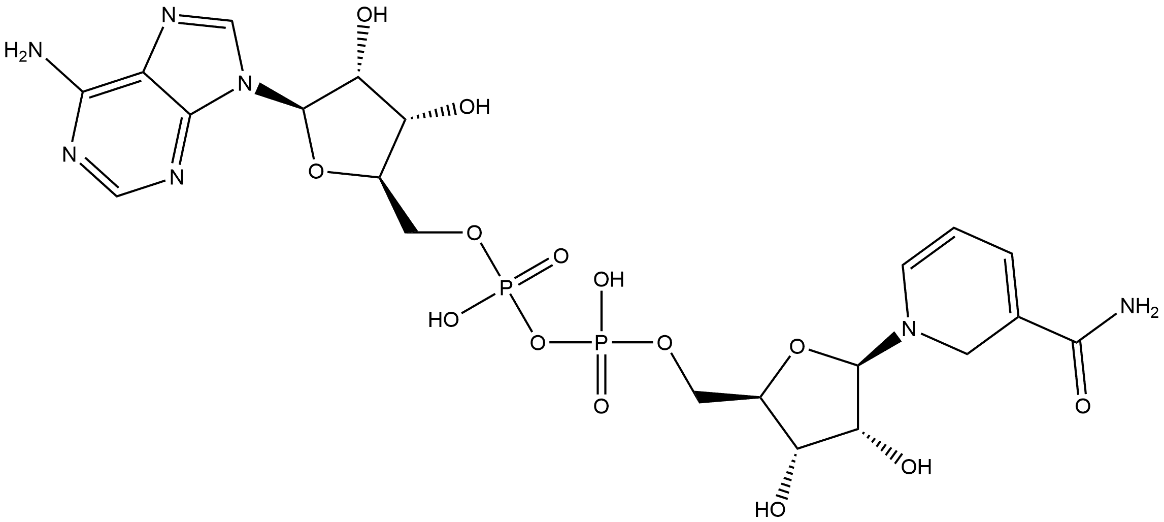 Adenosine 5'-(trihydrogen diphosphate), P'→5'-ester with 1,2-dihydro-1-β-D-ribofuranosyl-3-pyridinecarboxamide Struktur