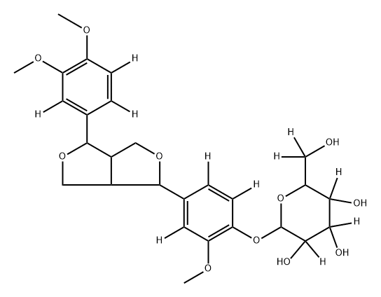 2-(4-(4-(3,4-dimethoxyphenyl-2,5,6-d3)tetrahydro-1H,3H-furo[3,4-c]furan-1-yl)-2-methoxyphenoxy-3,5,6-d3)-6-(hydroxymethyl-d2)tetrahydro-2H-pyran-3,4,5-d3-3,4,5-triol Struktur