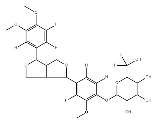 2-(4-(4-(3,4-dimethoxyphenyl-2,5,6-d3)tetrahydro-1H,3H-furo[3,4-c]furan-1-yl)-2-methoxyphenoxy-3,5,6-d3)-6-(hydroxymethyl-d2)tetrahydro-2H-pyran-3,4,5-triol Struktur