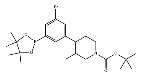 tert-butyl 4-(3-bromo-5-(4,4,5,5-tetramethyl-1,3,2-dioxaborolan-2-yl)phenyl)-3-methylpiperidine-1-carboxylate Struktur