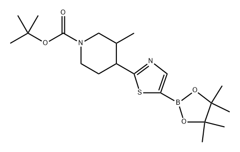 tert-butyl 3-methyl-4-(5-(4,4,5,5-tetramethyl-1,3,2-dioxaborolan-2-yl)thiazol-2-yl)piperidine-1-carboxylate Struktur