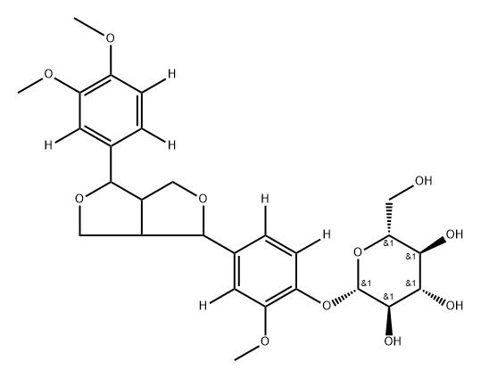 (2S,3R,4S,5S,6R)-2-(4-(4-(3,4-dimethoxyphenyl-2,5,6-d3)tetrahydro-1H,3H-furo[3,4-c]furan-1-yl)-2-methoxyphenoxy-3,5,6-d3)-6-(hydroxymethyl)tetrahydro-2H-pyran-3,4,5-triol Struktur