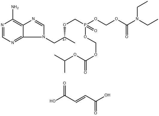 2,4,6,8-Tetraoxa-10-aza-5-phosphadodecanoic acid, 5-[[(1R)-2-(6-amino-9H-purin-9-yl)-1-methylethoxy]methyl]-10-ethyl-9-oxo-, 1-methylethyl ester, 5-oxide, (2E)-2-butenedioate (1:1) Struktur