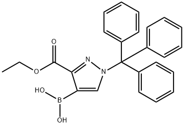 1H-Pyrazole-3-carboxylic acid, 4-borono-1-(triphenylmethyl)-, 3-ethyl ester Struktur