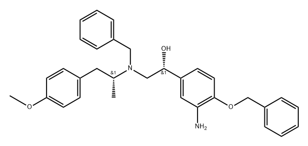 Benzenemethanol, 3-amino-α-[[[(1R)-2-(4-methoxyphenyl)-1-methylethyl](phenylmethyl)amino]methyl]-4-(phenylmethoxy)-, (αR)- Struktur