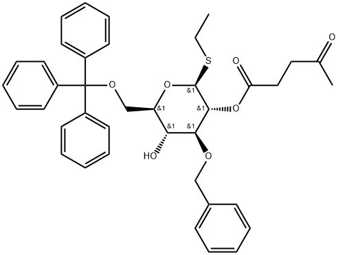 Ethyl 3-O-benzyl-2-O-levulinoyl-6-O-trityl-1-thio-β-D-glucopyranoside Struktur