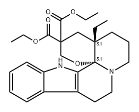 (+)-14-diethoxycarbonyl-1α-ethyl-1,2,3,4,5,6,12,12b-octahydro-indolo-[2,3-a]-tetrahydro-pyranyl-[2,3-c]-quinolizine Struktur