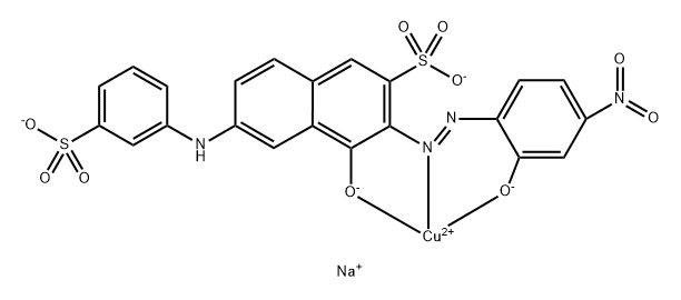 Cuprate(2-), [4-hydroxy-3-[(2-hydroxy-4-nitrophenyl)azo]-6-[(3-sulfophenyl)amino]-2-naphthalenesulfonato(4-)]-, disodium Struktur